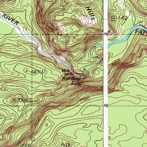 Topographic Map of Rainbow Falls, WY