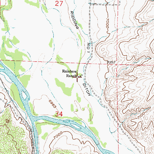 Topographic Map of Rainbow Ranch, WY