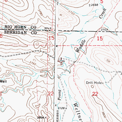 Topographic Map of Randall Prong Waddle Creek, WY