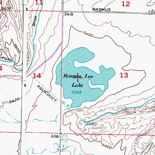 Topographic Map of Rasmus Lee Lake, WY