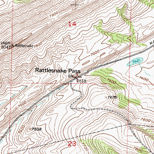 Topographic Map of Rattlesnake Pass, WY