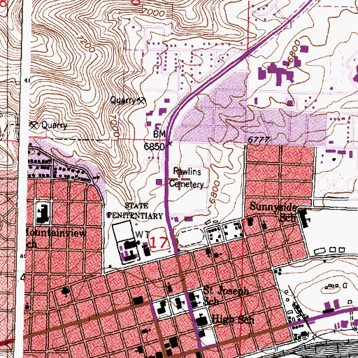 Topographic Map of Rawlins Cemetery, WY