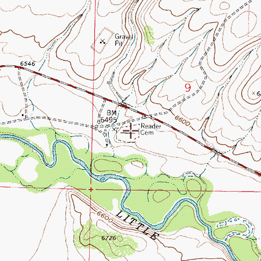 Topographic Map of Reader Cemetery, WY
