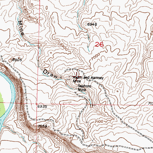 Topographic Map of Ream and Ramsey Mine, WY