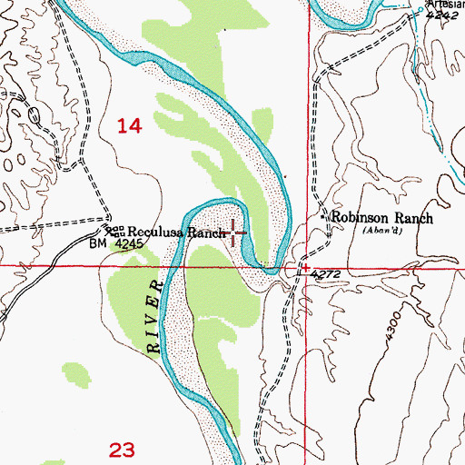 Topographic Map of Reculusa Ranch, WY