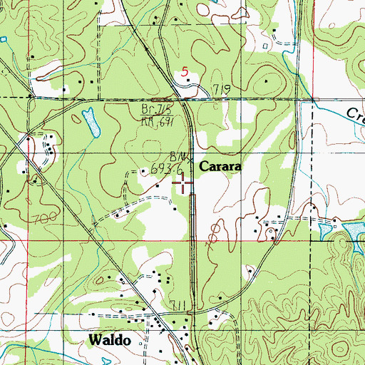 Topographic Map of Carara, AL