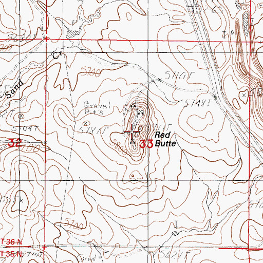 Topographic Map of Red Butte, WY