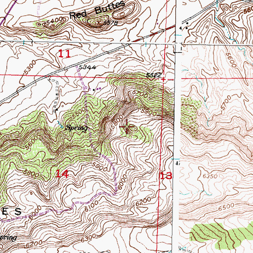 Topographic Map of Red Buttes, WY