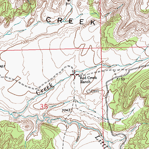 Topographic Map of Red Creek Ranch, WY