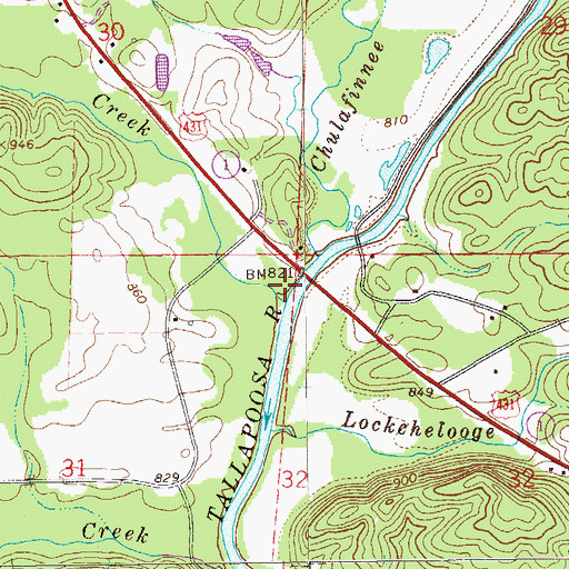 Topographic Map of Carr Creek, AL