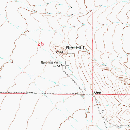 Topographic Map of Red Hill Well, WY