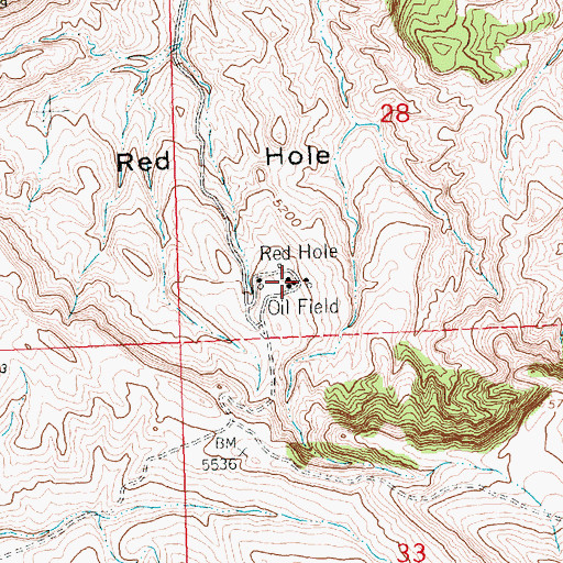 Topographic Map of Red Hole Oil Field, WY