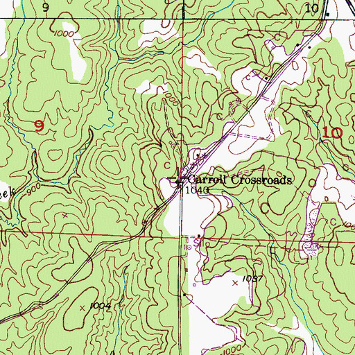 Topographic Map of Carroll Crossroads, AL