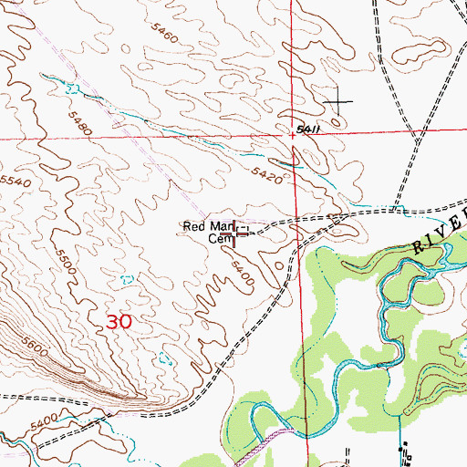 Topographic Map of Red Man Cemetery, WY