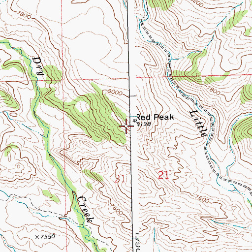 Topographic Map of Red Peak, WY