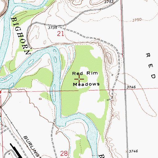 Topographic Map of Red Rim Meadows, WY