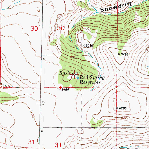 Topographic Map of Red Spring Reservoirs, WY
