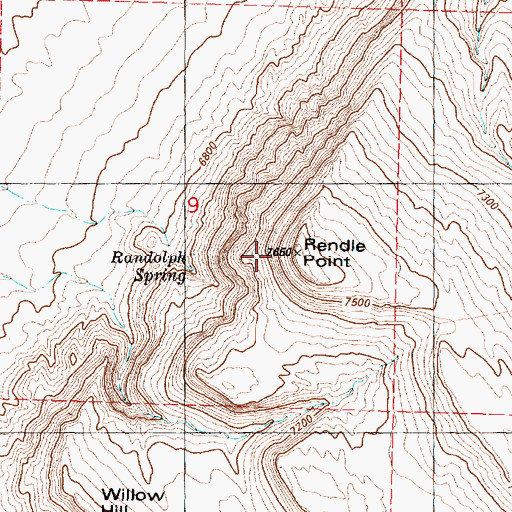 Topographic Map of Rendle Point, WY