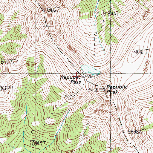 Topographic Map of Republic Pass, WY