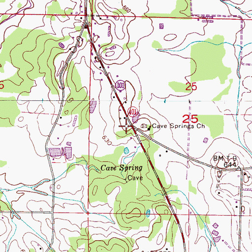 Topographic Map of Cave Springs Freewill Baptist Church, AL