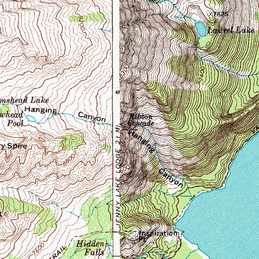 Topographic Map of Ribbon Cascade, WY