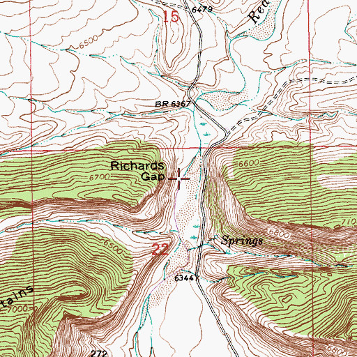 Topographic Map of Richards Gap, WY