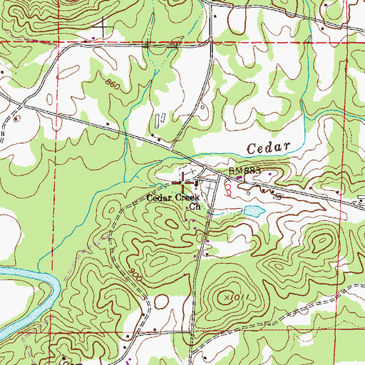 Topographic Map of Cedar Creek Church, AL