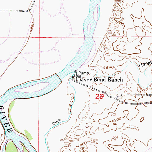 Topographic Map of River Bend Ranch, WY