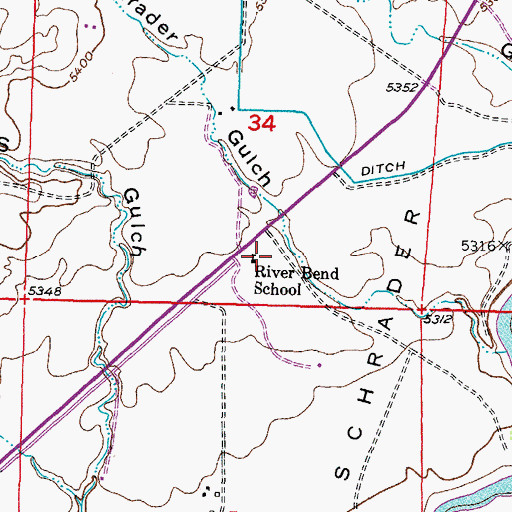 Topographic Map of River Bend School, WY