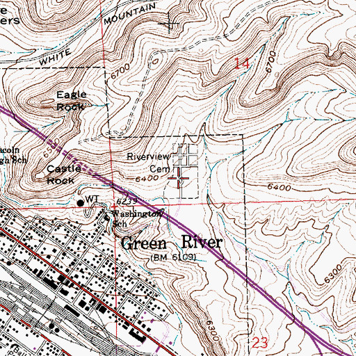 Topographic Map of Riverview Cemetery, WY