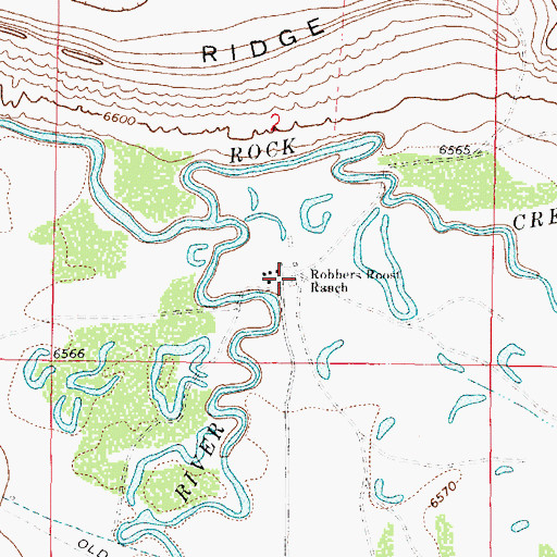 Topographic Map of Robbers Roost Ranch, WY