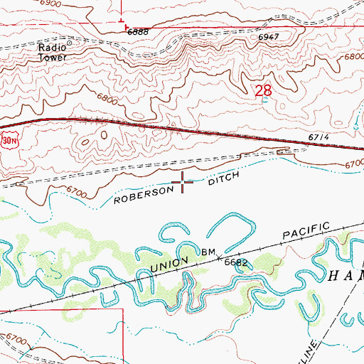 Topographic Map of Roberson Ditch, WY