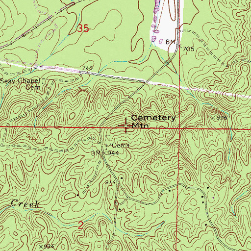 Topographic Map of Cemetery Mountain, AL