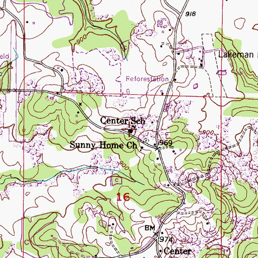 Topographic Map of Center School (historical), AL