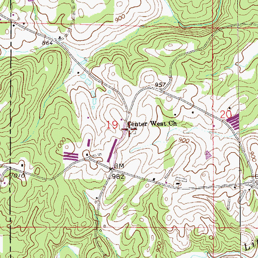 Topographic Map of Center West Church, AL