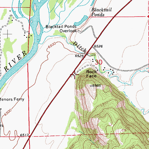 Topographic Map of Rock Face, WY