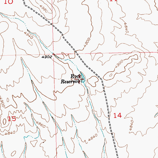 Topographic Map of Rock Reservoir, WY