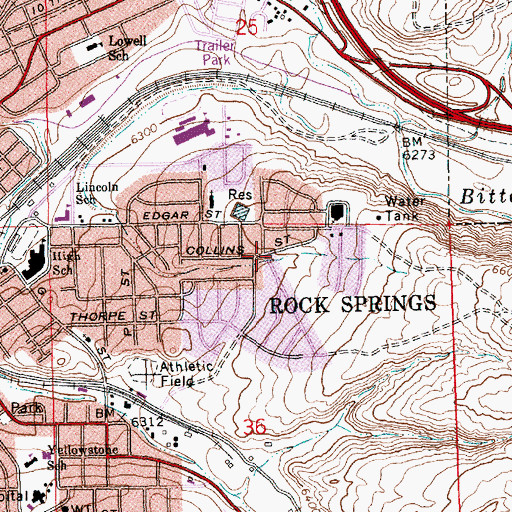 Topographic Map of Rock Springs, WY