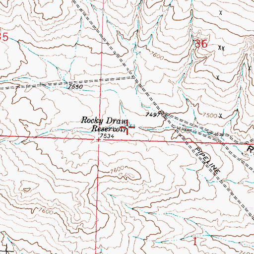 Topographic Map of Rocky Draw Reservoir, WY