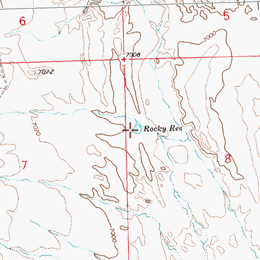Topographic Map of Rocky Reservoir, WY