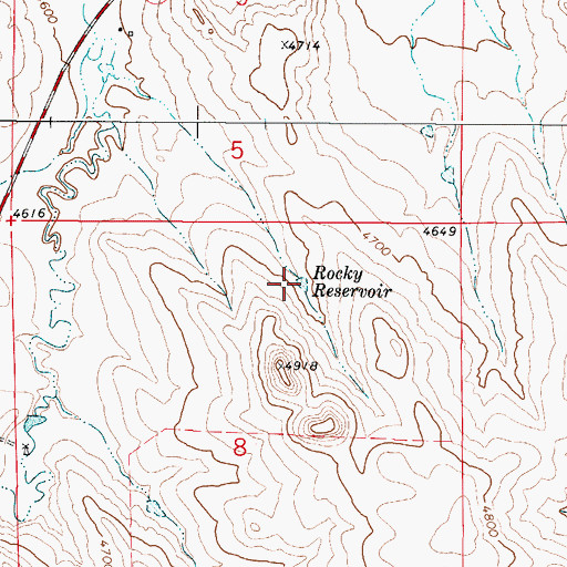 Topographic Map of Rocky Reservoir, WY