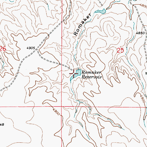 Topographic Map of Romaker Reservoir, WY