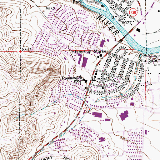 Topographic Map of Roosevelt School, WY