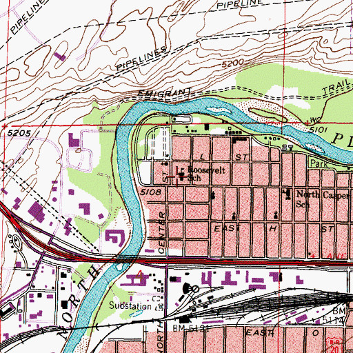 Topographic Map of Roosevelt School, WY