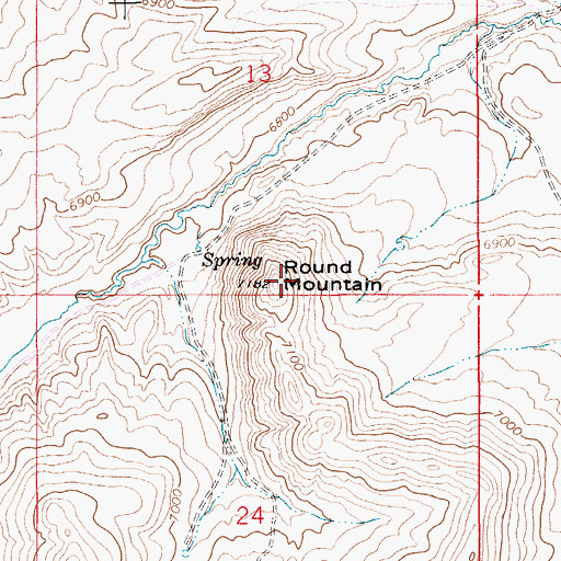 Topographic Map of Round Mountain, WY