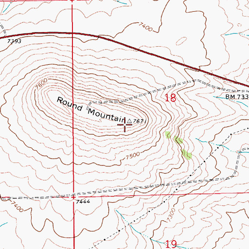 Topographic Map of Round Mountain, WY