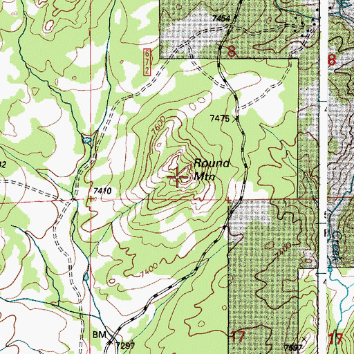 Topographic Map of Round Mountain, WY