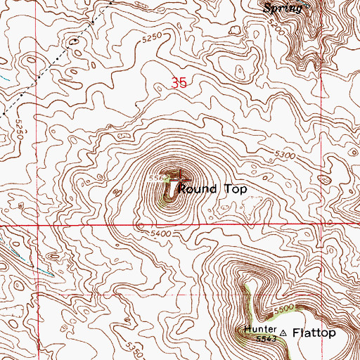 Topographic Map of Round Top, WY