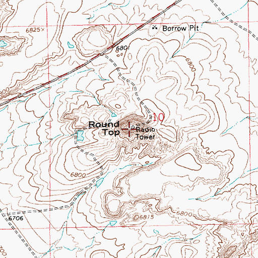 Topographic Map of Round Top, WY