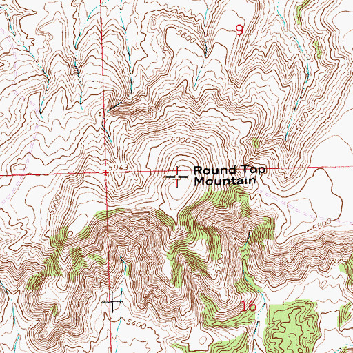 Topographic Map of Round Top Mountain, WY